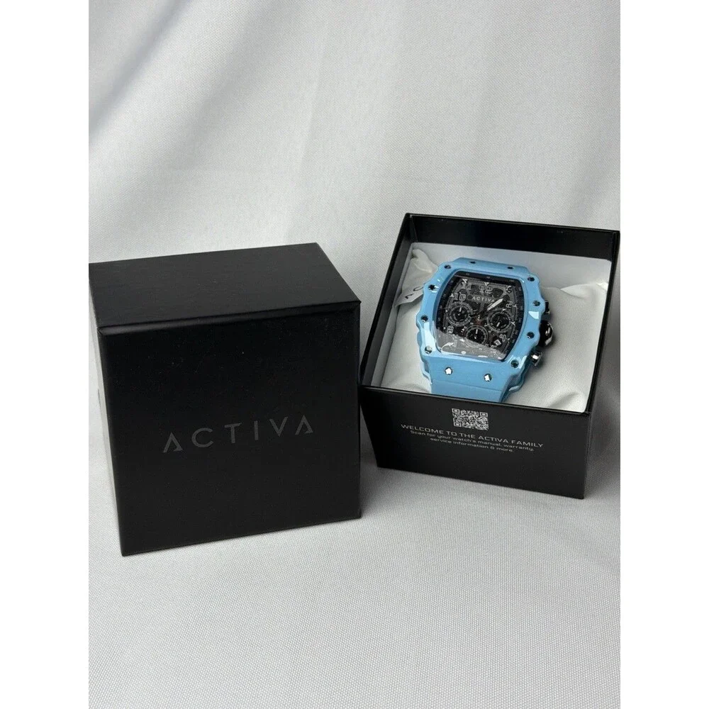 Activa Blue Square Sport Watch Chronograph Style 5ATM New in Box